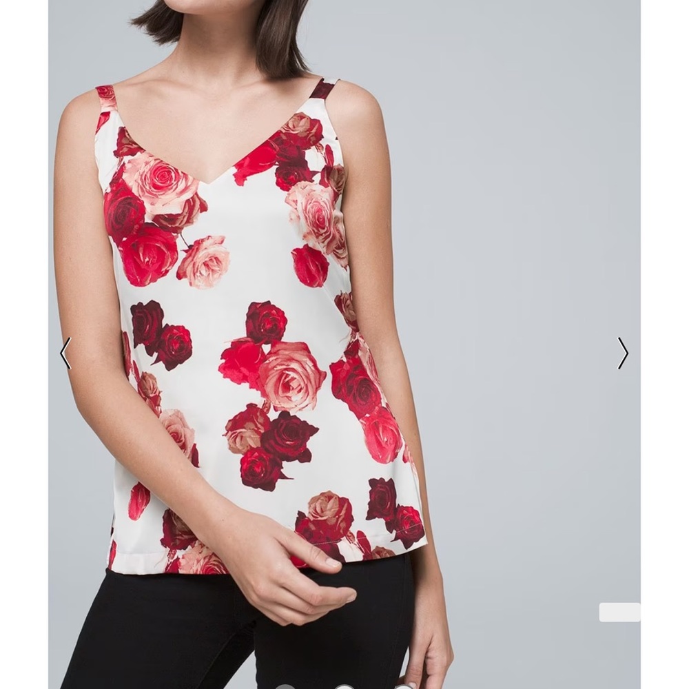 White House Black Market Ultimate Reversible Cami White Tiger/Red Roses Floral L
